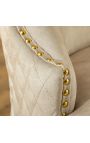 Set de 2 chaises baroque moderne, dossier à losanges, beige et acier doré
