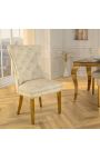 Set de 2 chaises baroque moderne, dossier à losanges, beige et acier doré