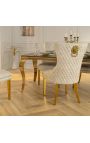 Set 2 moderních barokních židlí, diamantová opora, béžová a zlatá