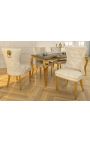 Set de 2 chaises baroque moderne, dossier à losanges, beige et acier doré