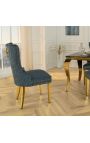 Set van 2 moderne barokstoelen, rugleuning in diamantmotief, petrolblauw & goud
