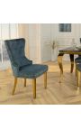 Set van 2 moderne barokstoelen, rugleuning in diamantmotief, petrolblauw & goud