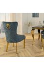 Set van 2 moderne barokstoelen, rugleuning in diamantmotief, petrolblauw & goud