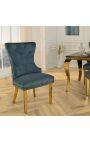 Set van 2 moderne barokstoelen, rugleuning in diamantmotief, petrolblauw & goud