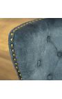 Set de 2 chaises baroque moderne, dossier à losanges, bleu pétrole et acier doré