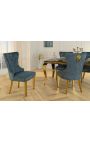 Set van 2 moderne barokstoelen, rugleuning in diamantmotief, petrolblauw & goud