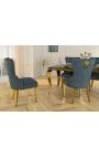 Set van 2 moderne barokstoelen, rugleuning in diamantmotief, petrolblauw & goud