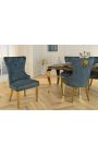Set van 2 moderne barokstoelen, rugleuning in diamantmotief, petrolblauw & goud
