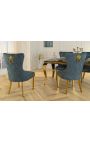 Set van 2 moderne barokstoelen, rugleuning in diamantmotief, petrolblauw & goud