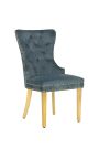 Set van 2 moderne barokstoelen, rugleuning in diamantmotief, petrolblauw & goud