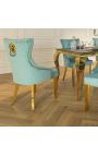 Set de 2 scaune baroc moderne, albastru clar și auriu
