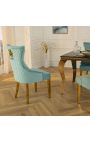 Set de 2 scaune baroc moderne, albastru clar și auriu