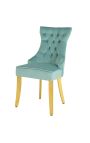 Set van 2 lichtblauwe stoelen en goudkleurig staal met ring in de rugleuning