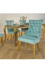 Set van 2 lichtblauwe stoelen en goudkleurig staal met ring in de rugleuning