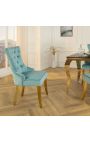 Set van 2 lichtblauwe stoelen en goudkleurig staal met ring in de rugleuning
