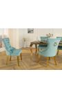Set van 2 lichtblauwe stoelen en goudkleurig staal met ring in de rugleuning