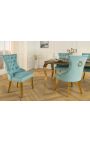 Set van 2 lichtblauwe stoelen en goudkleurig staal met ring in de rugleuning