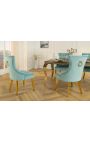 Set van 2 lichtblauwe stoelen en goudkleurig staal met ring in de rugleuning