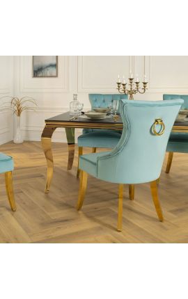 Ensemble de 2 chaises bleu clair et acier doré avec anneau dans le dos