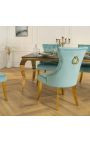 Set van 2 lichtblauwe stoelen en goudkleurig staal met ring in de rugleuning