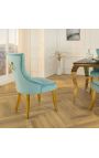 Set van 2 lichtblauwe stoelen en goudkleurig staal met ring in de rugleuning