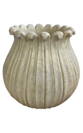 Grand vase en forme de corolle en marbre blanc vieilli – Ø 50 cm