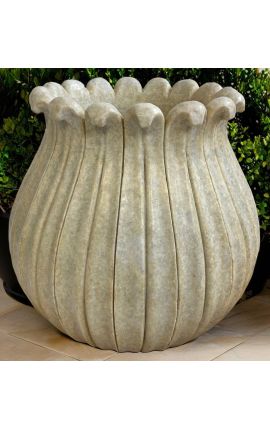Große Coroll Vase aus gealtertem weißem Marmor – Ø 50 cm