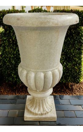Très grand vase Médicis en marbre blanc vieilli – 95 cm