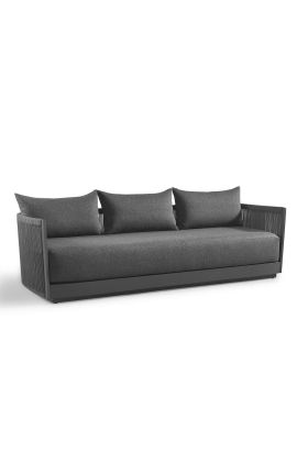 Sofa 3 places "Cabana" en aluminium gris et tissu gris- 250 cm