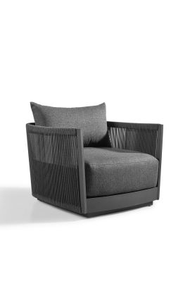 Scaun mare "Cabana" din aluminiu gri și țesut gri