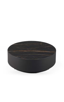 Kaffebord "Hytta" av grått aluminium med topp av keramisk marmor