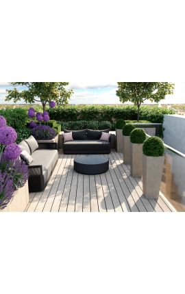 Tavolino da caffè &quot;Cabana&quot; di alluminio grigio con aspetto in marmo ceramico