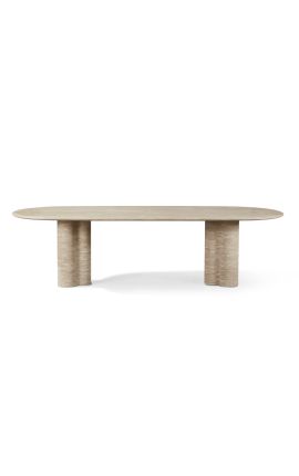 Sehr großer Esstisch "Fino" geschnitzt beige travertine - 274 cm