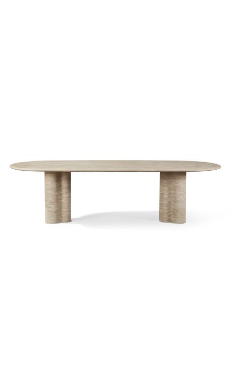 Erittäin suuri ruokapöytä "Fino" leikattu beige-travertiini - 274 cm