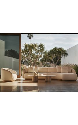 Tavolino molto grande &quot;Fino ad oggi&quot; travertino intagliato beige - 163 cm
