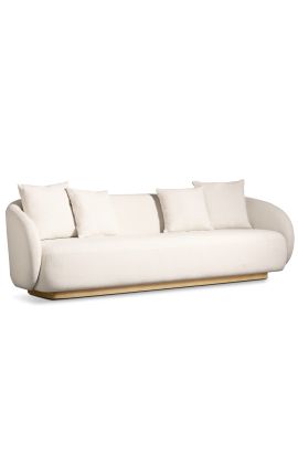 Sofa 3 Sitzbank "Ich weiß nicht" solide Teck und Elfenbein Lockenstoff - 245 cm
