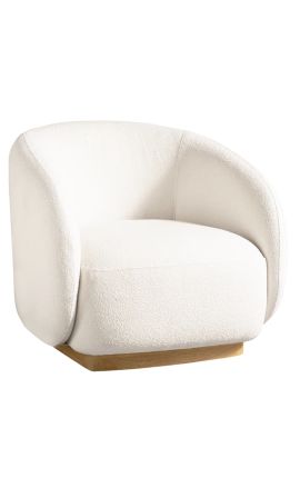 Grand fauteuil "Bellagio" en Teck massif et tissu bouclé ivoire - 81 cm