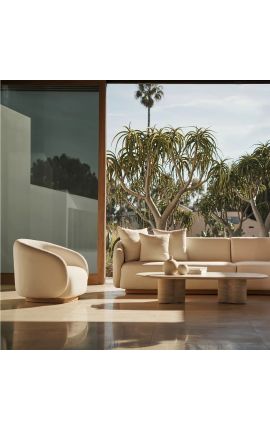 Large chair &quot;Bellagio&quot; solid Teck and ivory curly fabric - 81 cm