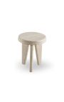 Mesa lateral "Nina" carved beige travertine - 51 x Ø 48 cm