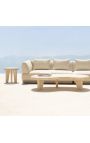 Mesa lateral "Nina" carved beige travertine - 51 x Ø 48 cm