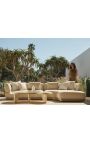 Très grande table basse "Nina" en travertin beige sculptée - 164 cm