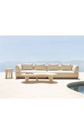 Très grande table basse &quot;Nina&quot; en travertin beige sculptée - 164 cm
