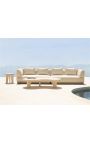 Très grande table basse "Nina" en travertin beige sculptée - 164 cm