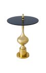 Tavolo barocco moderno in alluminio oro e piano in vetro smoky