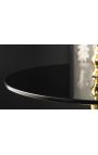 Table d'appoint baroque moderne en aluminium doré et plateau en verre noir