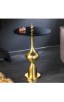 Table d'appoint baroque moderne en aluminium doré et plateau en verre noir