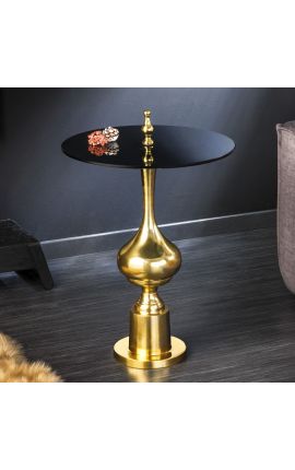 Table d'appoint baroque moderne en aluminium doré et plateau en verre noir