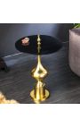 Table d'appoint baroque moderne en aluminium doré et plateau en verre noir