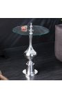 Moderna baročna stranska mizica iz aluminija, srebrna in steklena plošča