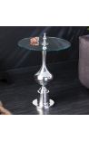 Moderne barok aluminium bijzettafel zilver en blad van glas